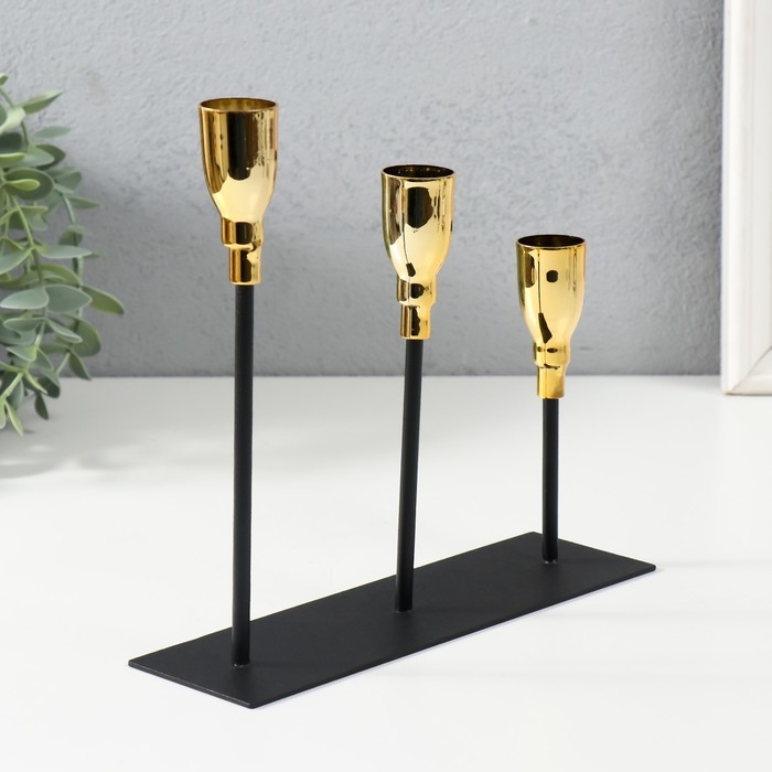 Подсвечник металл на 3 свечи Подсвечник металл на 3 свечи "Ахиллес" чёрный с золотом 20х6х18 см