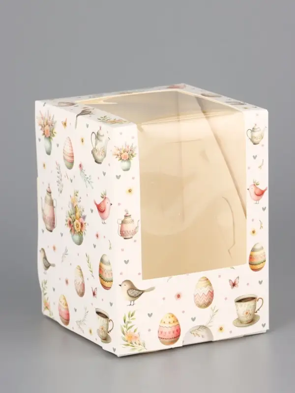 Коробка подарочная пасхальная с окном «Пасхальное чаепитие» 9.5×9.5×12.5 см