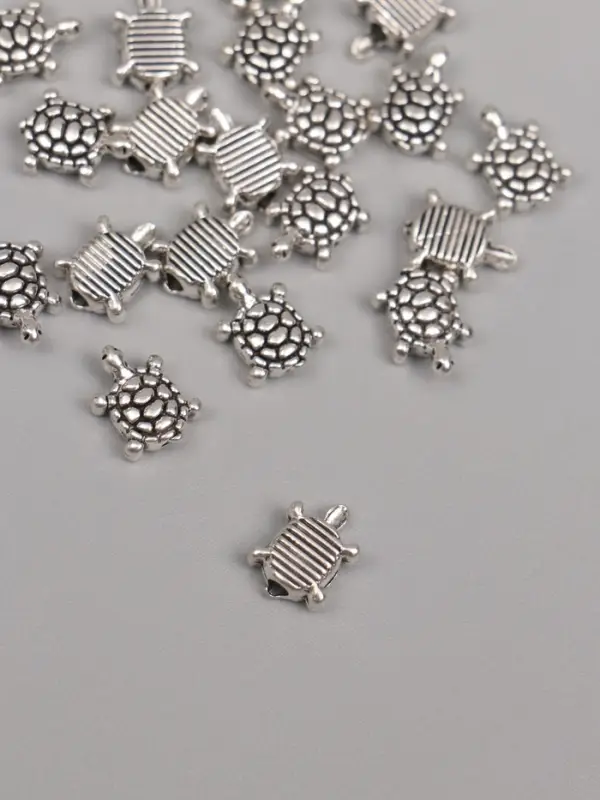 Бусины металл для творчества "Маленькая черепашка" серебро набор 15 шт