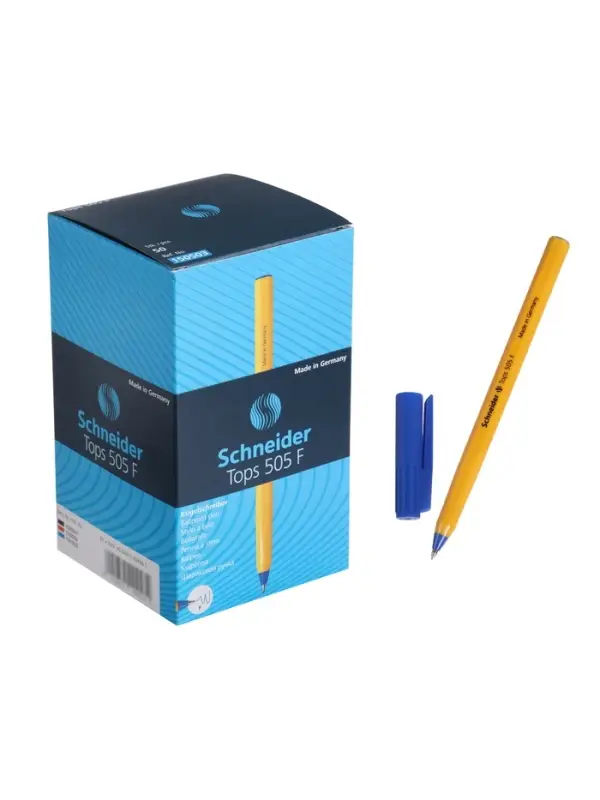 Ручка шариковая Schneider. Tops 505 F, синий стержень, узел 0.8 мм, светостойкие чернила, оранжевый корпус