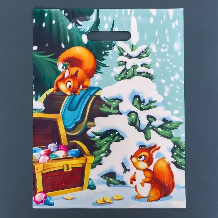 Пакет Пакет "Бельчата", глянец полиэтиленовый с вырубной ручкой, 30,5х40 см, 60 мкм