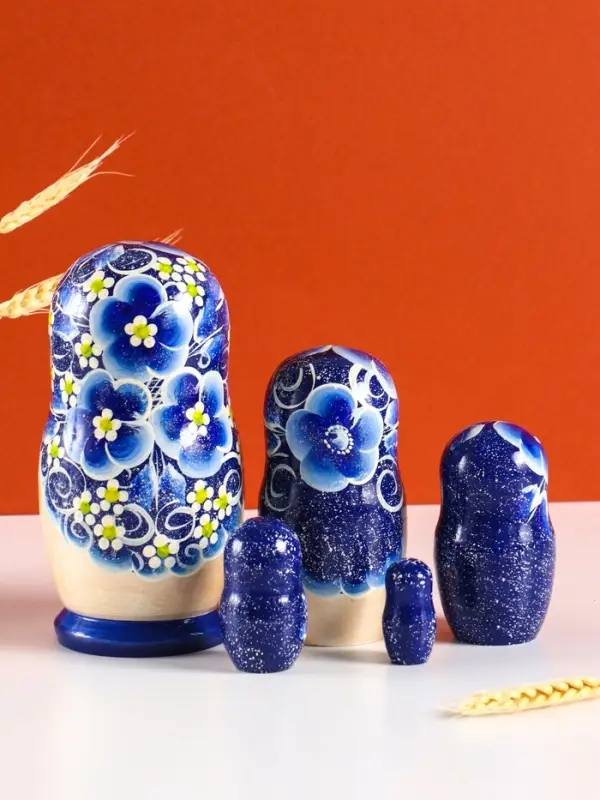 Матрёшка дерево «Марина», гжель, 5-кукольная, 19 см