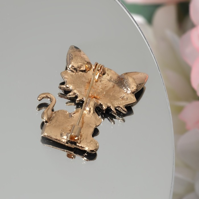 Брошь «Кошечка» хитрая, цвет черно-зеленый в золоте