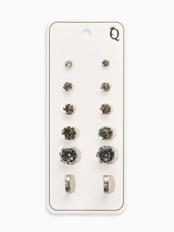 Серьги пусеты 6 пар &laquo;Романтика&raquo; круги, белые в серебре