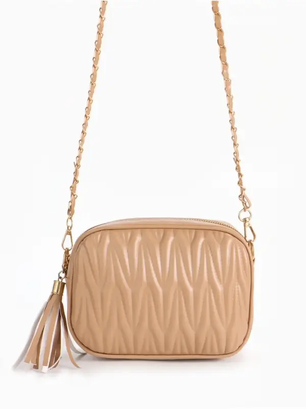 Сумка женская, через плечо, на молнии, 21&times;7&times;14 см, бежевая