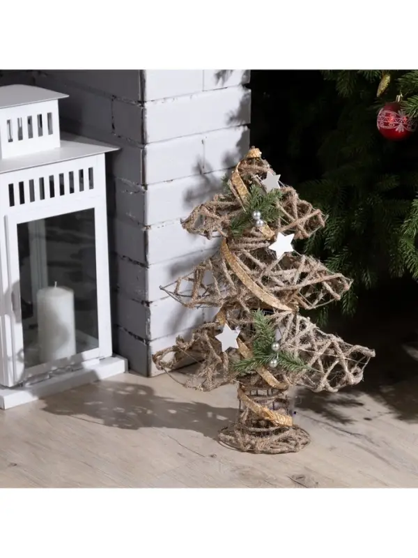 Светодиодная фигура &laquo;Ёлка&raquo; 32&times;44&times;10 см, металл, текстиль, от батареек AAх2, свечение тёплое белое