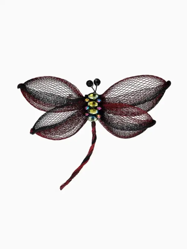 Брошь &laquo;Стрекоза&raquo; плетёная, цвет бордово-чёрный