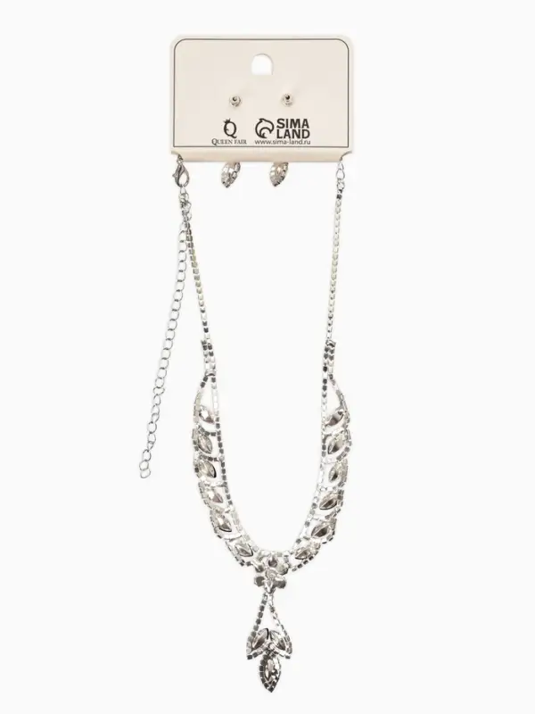 Набор 2 предмета: серьги, колье &laquo;Листопад&raquo;, ромб, чёрно-белый в серебре, 45 см