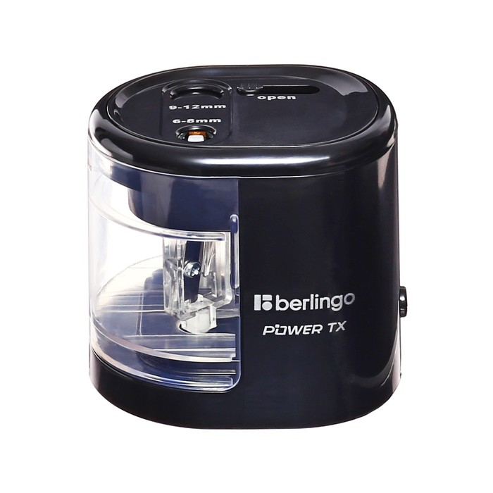 Точилка электрическая 2 отверстия Berlingo Power TX, с контейнером, чёрная Точилка электрическая 2 отверстия Berlingo Power TX, с контейнером, чёрная