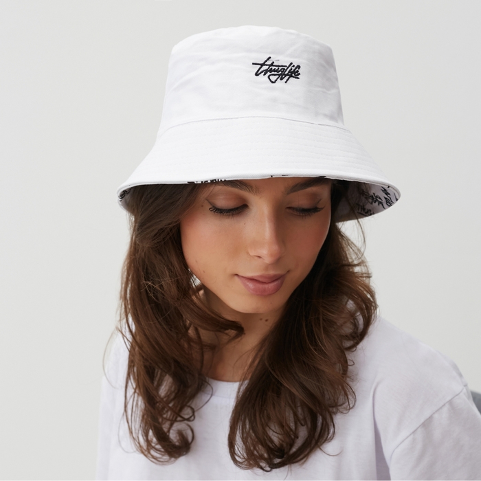 Панама двусторонняя MINAKU с надписями, цвет белый, размер 58
