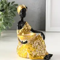 Подсвечник полистоун "Африканка в золотом платье с цветами" d=4,5 см 10,5х12х16 см Подсвечник полистоун "Африканка в золотом платье с цветами" d=4,5 см 10,5х12х16 см