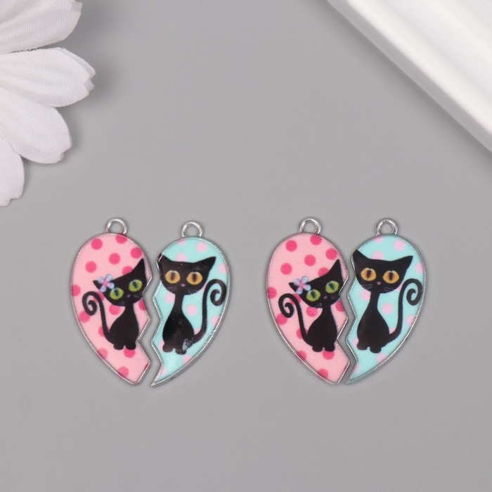 Декор для творчества металл, эмаль Декор для творчества металл, эмаль "Два котика" набор 2 шт 3х2,8 см