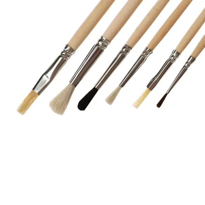 Набор кистей для рисования, пони, белка, коза, щетина, 6 штук: № 1, 2, 2, 3, 4, 6, Calligrata, круглые, плоские, ЭКОНОМ