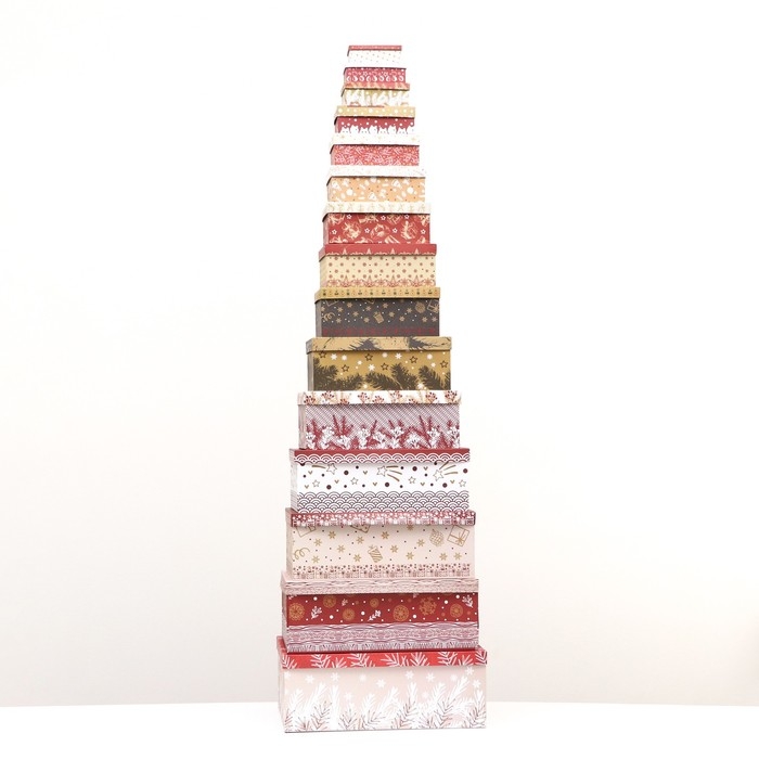 Набор подарочных новогодних коробок 15 в 1  Набор подарочных новогодних коробок 15 в 1 "Изысканность", 47,5 х 35,5 х 17,5 - 12 х 7 х 4 см. Новый год
