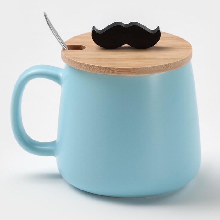Кружка керамическая с ложкой «Мистер», 380 мл, цвет голубой Кружка керамическая с ложкой «Мистер», 380 мл, цвет голубой