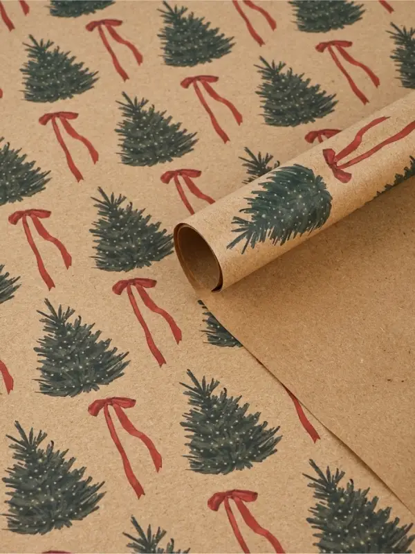 Бумага упаковочная крафтовая «Ёлки и банты», 50×70 см