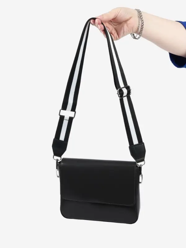 Ручка для сумки, стропа с кожаной вставкой, 140&times;3.8 см, чёрная, белая