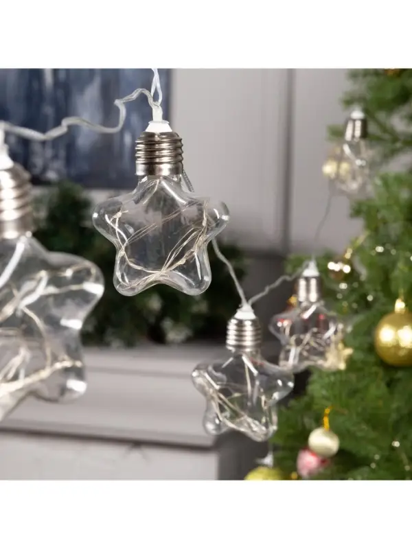 Гирлянда &laquo;Нить&raquo; 3 м с насадками &laquo;Лампочки звездочки&raquo;, IP20, прозрачная нить, 80 LED, свечение белое, 8 режимов, 220 В