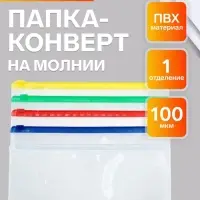 Папка-конверт на ZIP-молнии Calligrata А65 (122&times;240 мм), 100 мкм, прозрачная, МИКС