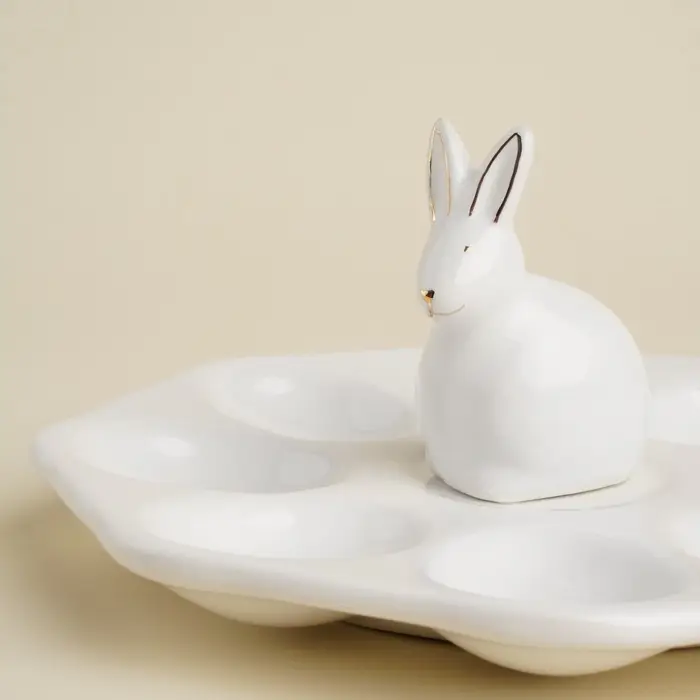 Подставка для яиц SL Home &laquo;Пасхальные кролики&raquo;, 19&times;9 см, 8 ячеек, доломит, белая