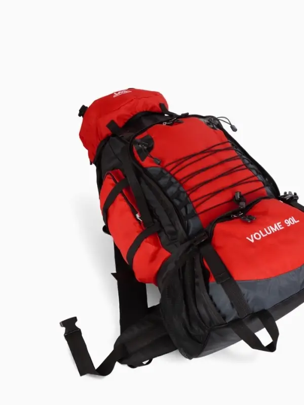 Рюкзак туристический, 90 литров, 6 наружных карманов, шнуровка, красный