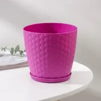 Горшок для цветов с поддоном &laquo;Ротанг&raquo;, 1.2 л, d=13 см, h=12 см, пластиковый, сиреневый