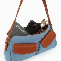 Сумка женская багет TEXTURA на молнии, 27&times;8&times;13 см, джинсовая, голубая