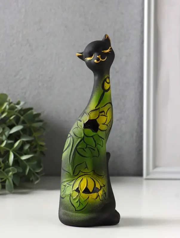 Фигура керамика &laquo;Кошка Итальянка&raquo;, подсолнух, 21 см, чёрный
