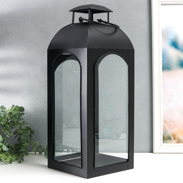 Подсвечник металл Подсвечник металл "Фонарь купольный" чёрный набор 2 шт 14,5х14,5х35 см 47х18х19 см