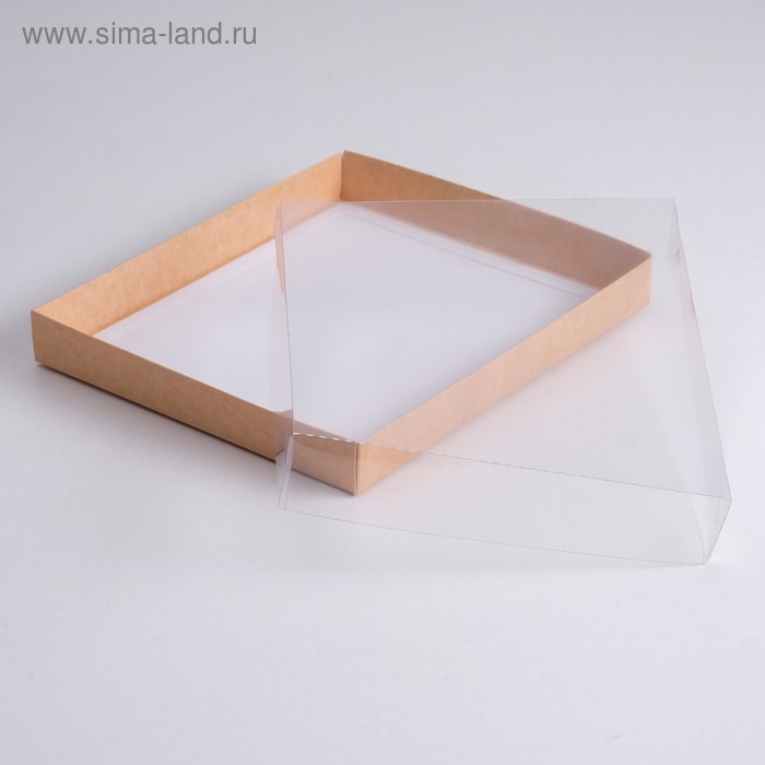 Коробка картонная  с прозрачной крышкой, крафт, 26 х 21 х 3 см Коробка картонная  с прозрачной крышкой, крафт, 26 х 21 х 3 см