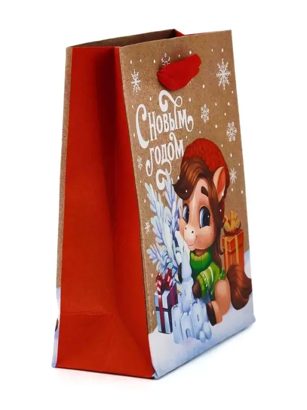 Пакет крафтовый подарочный «С Новым годом», S 12×15×5.5 см