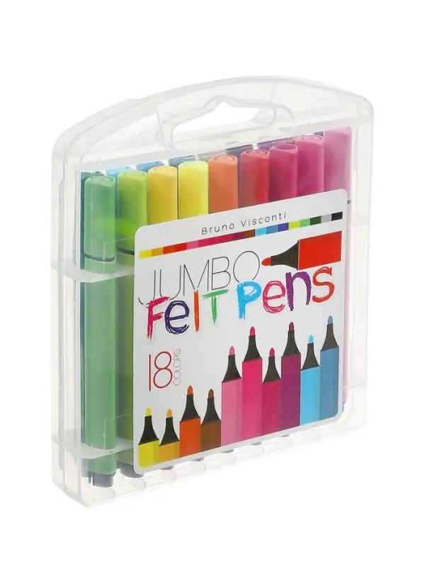 Фломастеры 18 цветов BRIGHT COLORS JUMBO, утолщенные, в пластиковом пенале