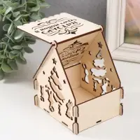 Заготовка новогодняя шкатулка-домик "Зайки" натуральный 12х10х14 см (Новогодний набор 7 деталей) 977