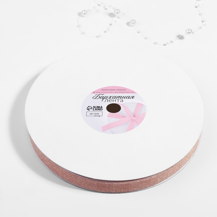 Лента бархатная, с золотым люрексом, 15 мм, 18 ± 1 м, цвет розовый №02 Лента бархатная, с золотым люрексом, 15 мм, 18 ± 1 м, цвет розовый №02
