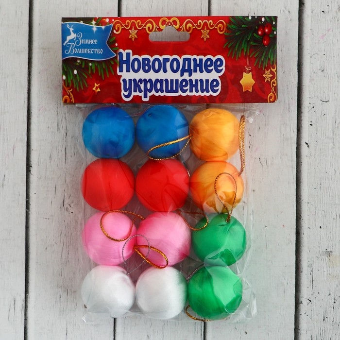 Набор шаров пластик d-3 см, 12 шт Набор шаров пластик d-3 см, 12 шт "Текстильный глянец" микс