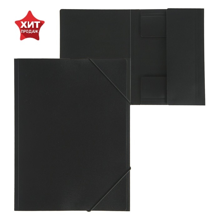 Папка на резинке А4, 500 мкм Calligrata, корешок 4 мм, до 300 листов, тиснение  Папка на резинке А4, 500 мкм Calligrata, корешок 4 мм, до 300 листов, тиснение "песок", чёрная