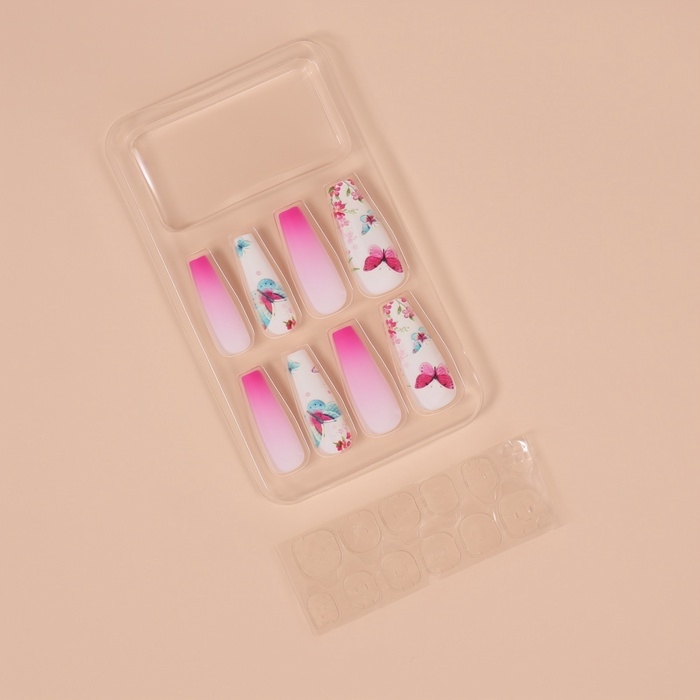 Ногти накладные с кл пластинами 12шт Бабочки балерина бел/роз к/кор QF Ногти накладные с кл пластинами 12шт Бабочки балерина бел/роз к/кор QF