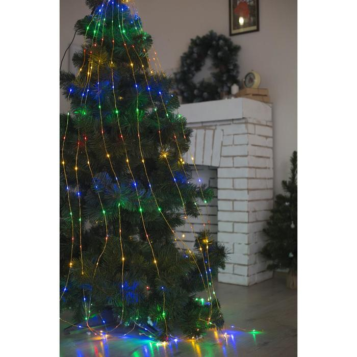 Гирлянда «Конский хвост» 15 нитей по 2 м, IP20, золотистая нить, 300 LED, свечение мульти, 220 В Гирлянда «Конский хвост» 15 нитей по 2 м, IP20, золотистая нить, 300 LED, свечение мульти, 220 В