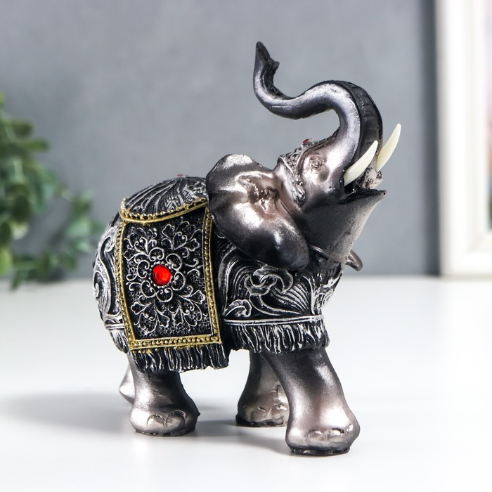 Сувенир полистоун Сувенир полистоун "Слон серебристый в попоне с узорами и стразой"МИКС 15х14х7 см