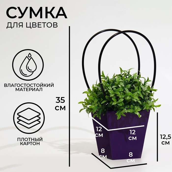 Сумка для цветов фиолетовая влагостойкая, 12 x 12-8 x 8-12.5 см Сумка для цветов фиолетовая влагостойкая, 12 x 12-8 x 8-12.5 см