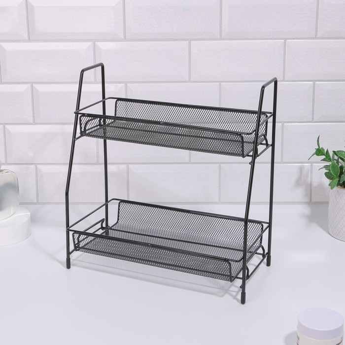 Органайзер для хранения косметических средств/принадлежностей, двухуровневый, 31 &times; 32 &times; 17 см, цвет чёрный