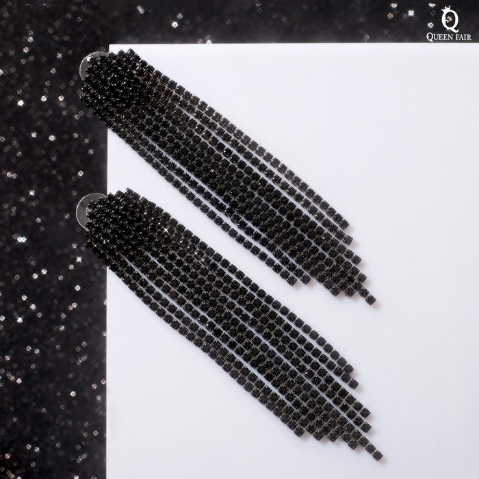 Серьги висячие со стразами «Водопад» домик, цвет чёрный в сером металле,10см Серьги висячие со стразами «Водопад» домик, цвет чёрный в сером металле,10см