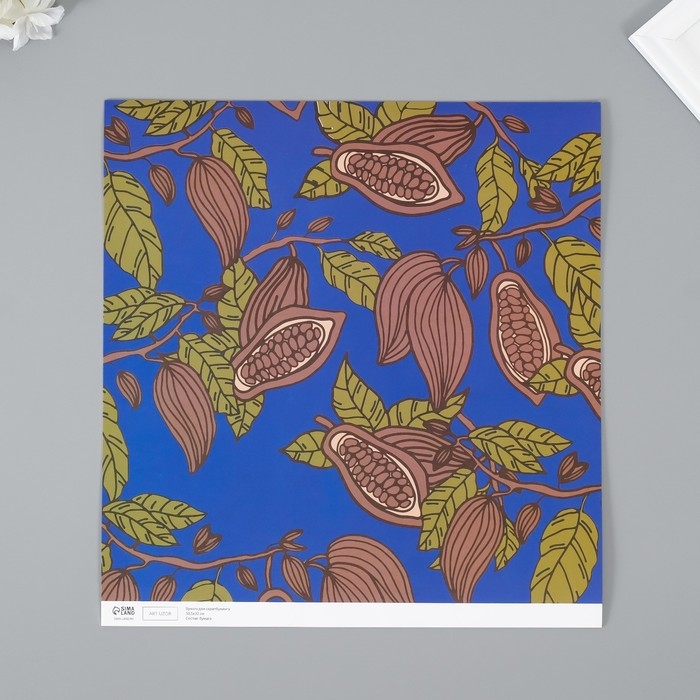 Бумага для скрапбукинга Бумага для скрапбукинга "Какао на синем" плотность 180 гр набор 5 шт 30,5х32 см