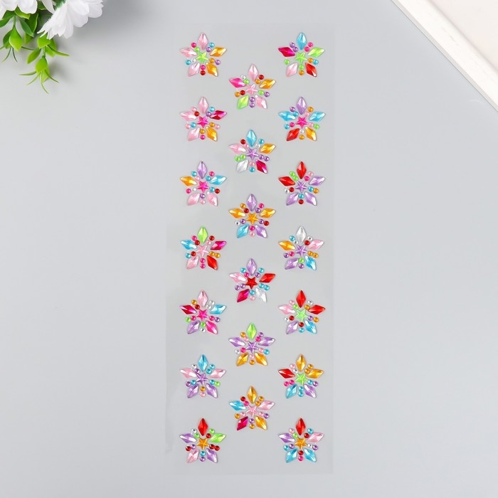 Наклейка пластик стразы Наклейка пластик стразы "Пятиконечные цветы" МИКС 10,7х32 см