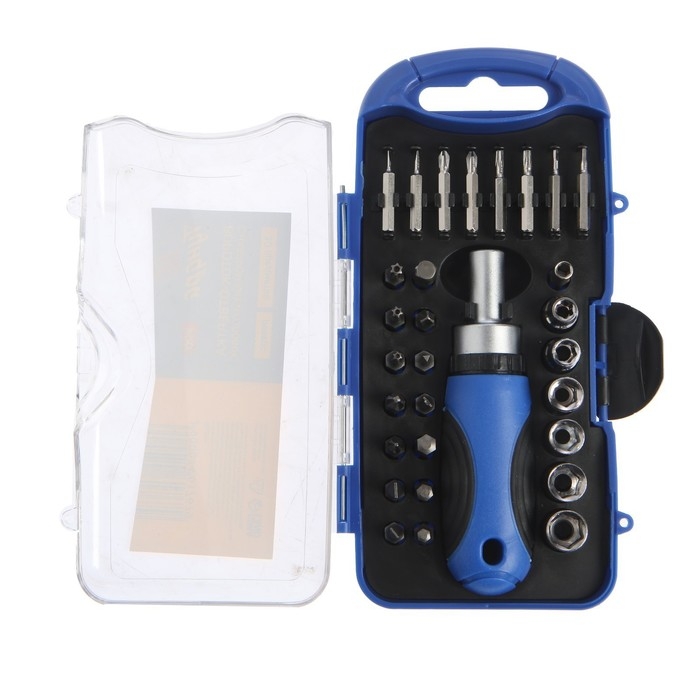 Вороток-отвертка с набором бит и головок ТУНДРА ВДОМ, реверс, 30 предметов Вороток-отвертка с набором бит и головок ТУНДРА ВДОМ, реверс, 30 предметов