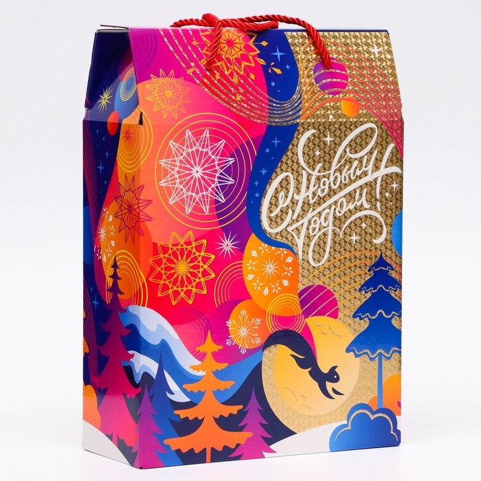 Новый год. Подарочная коробка новогодняя Чудолесье многоуровневое тиснение фольгой 23 х 10 х 33 см. Новый год. Подарочная коробка новогодняя Чудолесье многоуровневое тиснение фольгой 23 х 10 х 33 см.