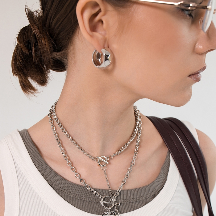 Серьги-кольца «Аккорд» орнамент, цвет серебро Серьги-кольца «Аккорд» орнамент, цвет серебро