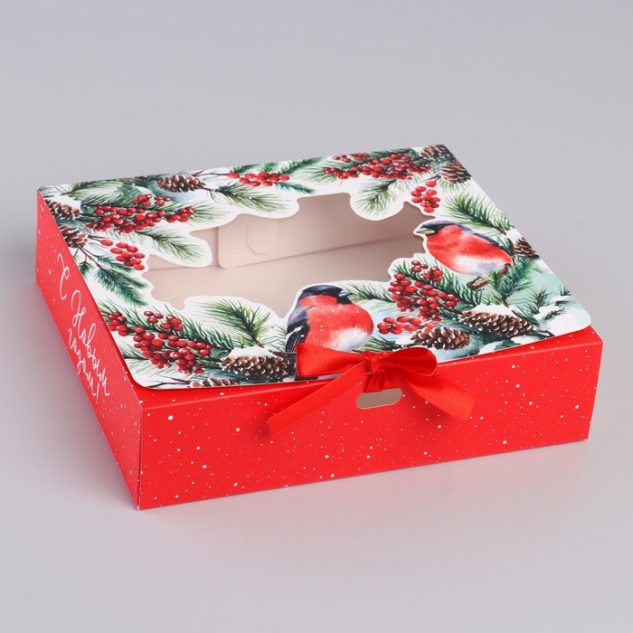 Коробка новогодняя складная «Снегири на ветке» 20 х18 х 5 см, Новый год Коробка новогодняя складная «Снегири на ветке» 20 х18 х 5 см, Новый год