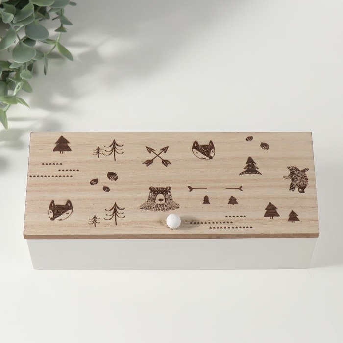 Шкатулка дерево с делениями "Лесные звери" 23х9х8,3 см