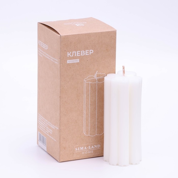 Свеча-цилиндр  Свеча-цилиндр "Четырехлистник",4,5х10,5, пальмовый воск, белая, 6 ч Sima Home